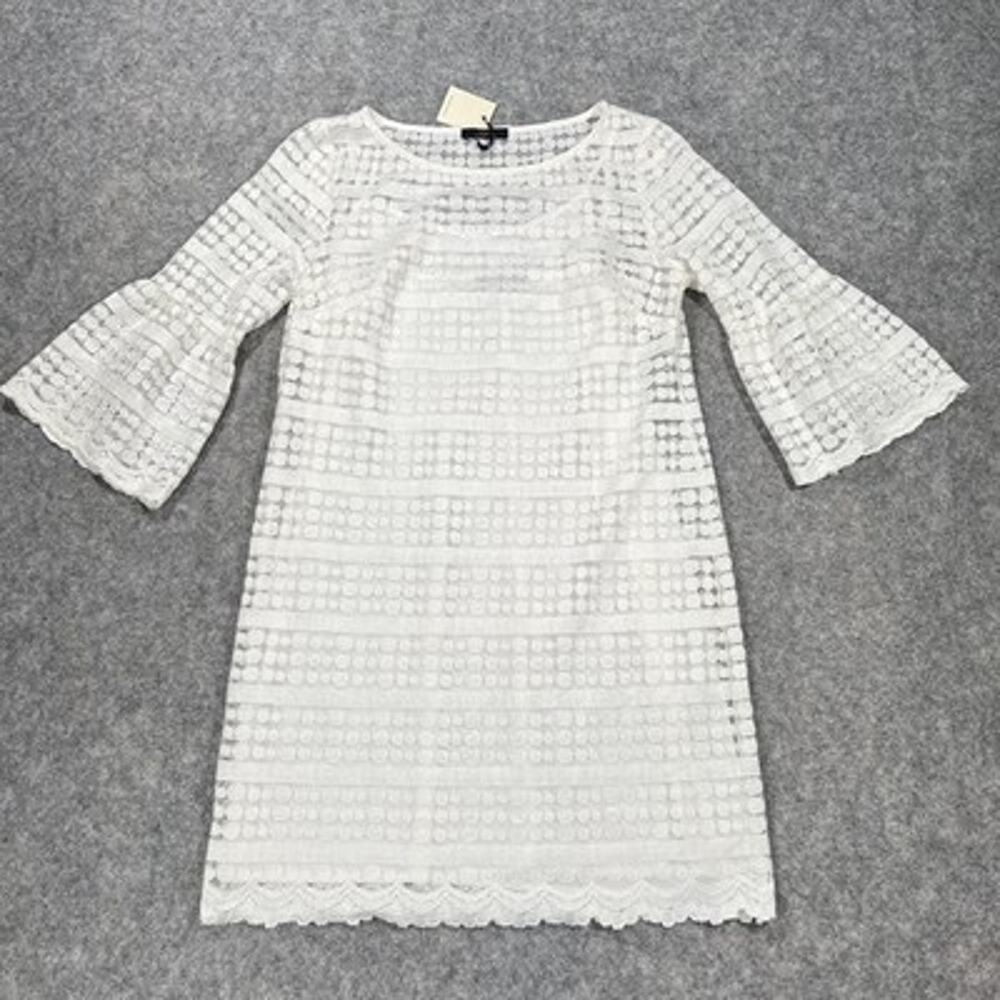 Trina Turk Dress Womens Size M White Lace Polka Dot Bell Sleeve Shift Mini NWT